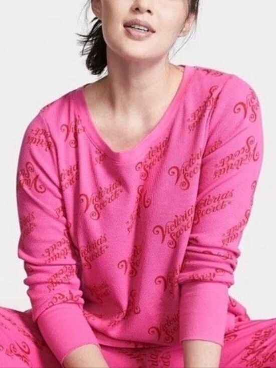Victoria's Secret Tops - Victoria's Secret Womens Pink Script Logo Lightweight Thermal PJ Top Size Large